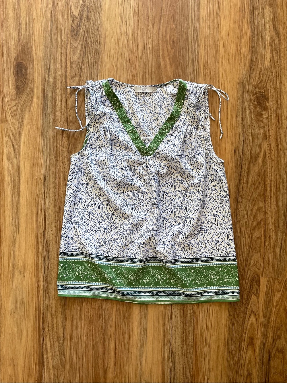 Dalia Blue and Green Paisley V-Neck Sleeveless Blouse